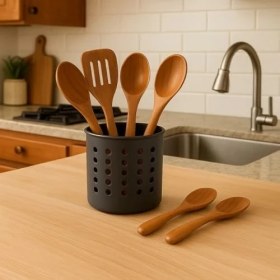 Resim Silindir Kaşıklık- Modern Delikli Tasarım, Hava Geçişli Dayanıklı Mutfak Düzenleyici Kaşıklık 
