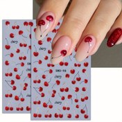 Resim 2 adet Kırmızı Kiraz Tırnak Sanatı Stickerları - 3D Sevimli Meyve Tasarımı Parlak Bitiş, Kendinden Yapışkanlı Plastik Dekaller DIY Manikür için, Yazlık Tırnak Süslemeleri, Japon & Kore Tarzı Tırnak Çıkartmaları 