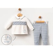 Resim Ekose Ayıcık Nakışlı 2'li Erkek Takım Mavi 