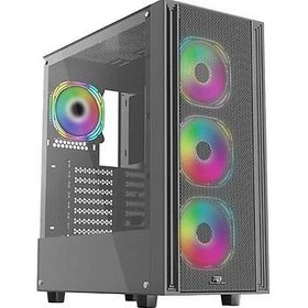 Resim PowerBoost X-12B USB 3.0 Mesh 4 x ARGB Fanlı Siyah Kasa (PSU Yok) 