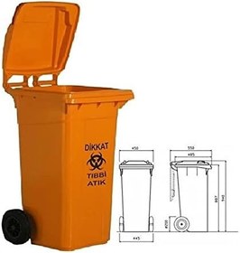 Resim Plastik Tıbbi Atık Çöp Konteyneri - Yüksek Isıya Dayanıklı - Orjinal Hammadde 120 Litre Turuncu 