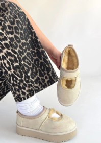 Resim Pabucmarketi Bej Süet Kürklü Kadın Düz Bootie Çok Renkli 