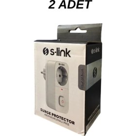 Resim S-Link SL-010 Anahtarlı Akım Korumalı Tekli Priz 750 Joule 16A/250V Bebek Koruma Özelliği ile 2’li Paket 