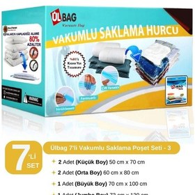 Resim 7'li Vakumlu Saklama Poşeti Set-3 Yorgan -battaniye Ve Elbise Hurcu - Vakumlu Hurç Şeffaf 