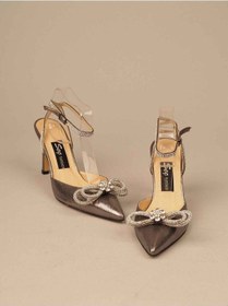 Resim Seç 606 Taş Detayli Saten Topuklu Ayakkabi (9,5Cm) Platin 