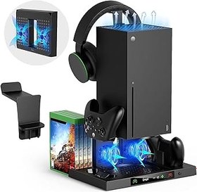 Resim Sgelectronix Upgraded Vertical Cooling Stand for Xbox Series X with Controller Charger Station Dock, Dual Suction Cooler Fan System Stand Accessories with 8 Game Storage Organizer, Headset Hanger for 