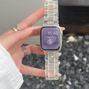 Resim 1pc Vintage Tarzı Silikon Kadın Kol Saati Bantı, Renk Değiştiren Fantezi Askı ile Tang Düğme Klap, iWatch SE/Ultra/9/8/7/6/5/4/3/2/1 ile Uyumlu, Şeffaf Buzul Tasarımı, 38mm-49mm Değiştirme Kordonu 