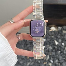 Resim 1pc Vintage Tarzı Silikon Kadın Kol Saati Bantı, Renk Değiştiren Fantezi Askı ile Tang Düğme Klap, iWatch SE/Ultra/9/8/7/6/5/4/3/2/1 ile Uyumlu, Şeffaf Buzul Tasarımı, 38mm-49mm Değiştirme Kordonu 