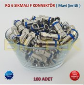 Resim Rg6 Sıkmalı F Konnektör Mavi Şeritli - 100 Adet 