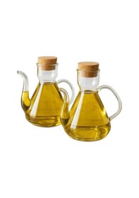 Resim 500 Ml + 500 Ml Liya Mermer Stantlı 2li Borosilikat Cam Mantar Kapaklı Yağdanlık Şeffaf 