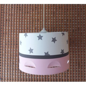 Resim Onay Avize Beyaz Yıldızlı Pembe M-362 Motifli Avize Kumaş Kaplama Çocuk Odası ve Bebek Odası Avize Sarkıt 