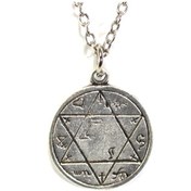 Resim Süleyman Mührü Gümüş Kaplama Zincir Kolye Kırmızı - Siyah 