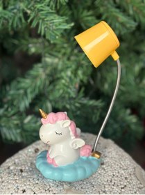 Resim QUEEN AKSESUAR Sevimli unicorn dekor Hareket edebilir gövdeli masa çalışma lambası ışığı hareketli ışık pilli 