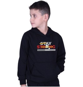 Resim Fyk Kids Kapüşonlu Kanguru Cepli Stay Strong Baskılı Erkek Çocuk Sweatshirt Siyah 