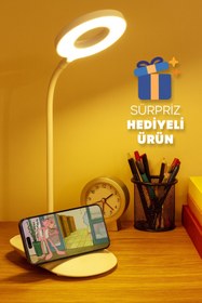 Resim Venenon Şarjlı Dokunmatik Masa Lambası 24 LED 3 Renk Kademeli Okuma Çalışma Işığı Telefon Standlı Q3 