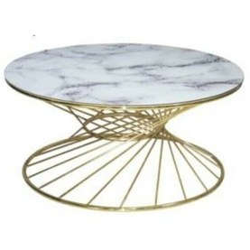 Resim Orta Sehpa Brc RiVOLİ MODEL Beyaz Mermer Düz Cam Metal Çelik Altın renk Kaplama Ayak El Yapım 