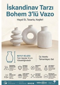 Resim İskandinav Tarzı Bohem 3'lü Vazo 10 Cm. Beyaz 