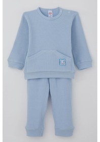 Resim Breeze Erkek Bebek Pijama Takımı Omuzdan Patlı Kanguru Cepli Gülenyüz Armalı 4 Ay-1 Yaş, Açık Mavi Açık Mavi 