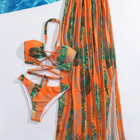 Resim 2024 Yeni Oymalı Halter Boyun Bağcıklı Üçgen Etekli İki Parçalı Bikini Takımı 