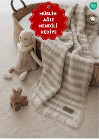 Resim ZEYPBA 4 Katlı Müslin Örtü Gri Çizgili 110x110 cm (Bebek & Çocuk İçin) % 100 Pamuk 