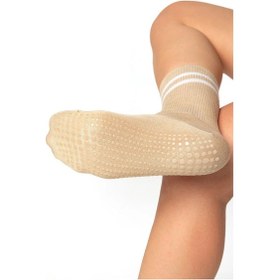 Resim Saysez Bambu Kadın Kaydırmaz Taban Silikon Baskı Pilates Yoga Fitness Dans Aktivite Tenis Çorabı / Bej Renkli 