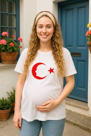 Resim TARZ STİL Premium Yumuşak Penye Kumaşlı Ay Yıldız baskılı Hamile Tişörtü 10054 