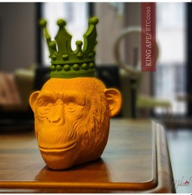 Resim Eşsiz Yeşil Taçlı Sarı Maymun Kafası Heykeli Modern Ev Dekoru 