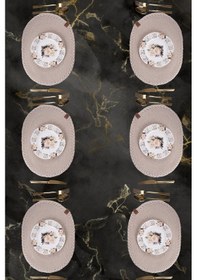 Resim Vos Versa Amerikan Servis 6'lı Supla Lux Sunum Tabak Altlığ - Oval Bej Vvhm0038-395 - Bej 