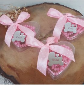 Resim Kalp Şeffaf Kutu Pleksi İsimlikli Bebek Şekeri 30 Adet 