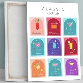 Resim Classic Cocktails, Klasik Kokteyller, Grafik Tasarım Mutfak Kanvas Tablo - Tuval Tablo 