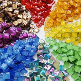 Resim 200/550 adet El Yapımı Renkli Cam Mozaik Karolar, Kare, El Sanatları Seramik Karolar Dekorasyonu, Yaratıcı Sanat, Boyama ve Takı Yapımı için 