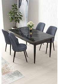 Resim Canisa Concept Nil Serisi 70x110 Sabit Mutfak Masası Takımı Siyah Mermer Desen Masa 4 Füme Sandalye Füme 