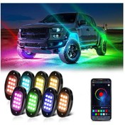 Resim Led Kaya Işıkları 8 Adet Çok Renkli Led Işıklar Parlaklık Ayarı Su Geçirmez App Siyah 