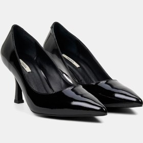 Resim Desa Kadın Siyah Sivri Burunlu Klasik Rugan Deri Stiletto 