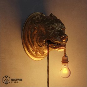 Resim Dekoratif Pitbull Başlı Şık ve Modern Duvar Lambası Nestvibe Özel Seri (Ampul ) 