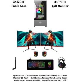 Resim Ramtech RMT1706 R5-5500 16 GB 500 GB SSD Rtx 3050 24" 75 Hz 2 Monitörlü Masaüstü Bilgisayar 