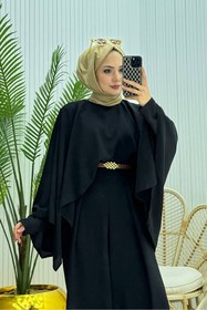 Resim Neşeli Butik kadın pelerinli kemer detaylı tesettür tulum NMS061 