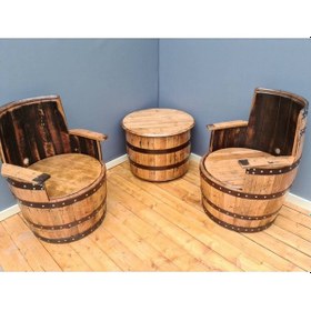 Resim Masifart Şarap Fıçısı Çift Koltuklu Sehpalı Takım 