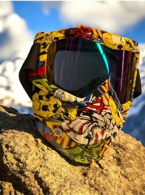 Resim Tex 710 Jet Maske Bisiklet Motosiklet Kayak Çok Amaçlı Maske Mor Cam Aynalı Gözlük Joker Desenli Çok Renkli 