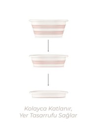 Resim Katlanır Akordiyon Çamaşır Sepeti 38 Lt Çamaşır Selesi Pembe 