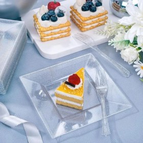 Resim Sunumluk#parti Tabak#parti Malzemeleri#parti Sunumluk# Şeffaf Plastik Kare Tabak 22X22 cm 6 Adet 