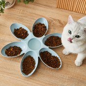 Resim 6 In 1 Kedi Besleyici Kapları, Plastik Yaprak Şekilli Kedi Yemek Kasesi Su Kabı Süt Besleyici Çoklu Kediler İçin 