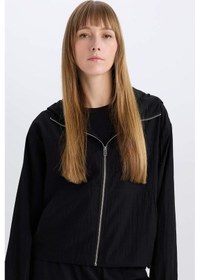 Resim DeFacto Su Geçirmez Regular Fit Cepli Fermuarlı Kapüşonlu Yağmurluk E2641AX25SPBK27 Siyah 