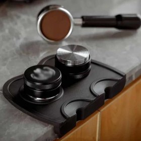 Resim Espresso Barista Tamper Temper Tamping Mat Düz Taban Siyah Silikon 2li 