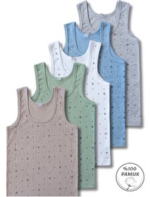 Resim Panfilia %100 Pamuk Erkek Çocuk Fitilli Atlet 5'li Set / Fanila / İç Çamaşır 