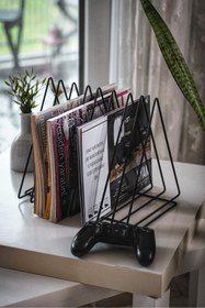 Resim Lux poster house Metal Tel Tasarımlı Modern Dergilik | Dekoratif Masaüstü Gazetelik ve Kitaplık Organizer 