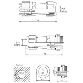 Resim SD28 9 Pin 28mm Su Geçirmez Konnektör Takımı 