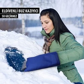 Resim Eldivenli Araç Oto Buz Kazıyıcı Kırıcı Silikonlu Cam Kar Silici Temizleyici Buz Kırıcı Cam Temizleyici 