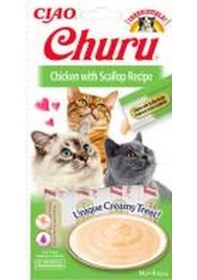 Resim Ciao Churu Cream Tavuklu ve Deniz Taraklı Kedi Ödül Kreması 4 x 14 G 