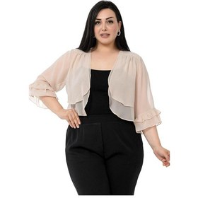 Resim Disentis Büyük Beden Önü Çift Kat Kolu Ve Arkası Fırfırlı Şifon Bej Bolero-bej Bej 